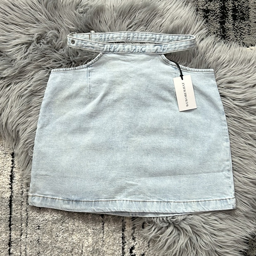 WeWoreWhat Denim Mini Skirt NWT Size Small Revolve Mini Jean Skirt w/Cut-Out $69 - Picture 2 of 5